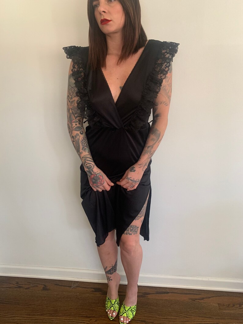 Black ruffle slip dress
