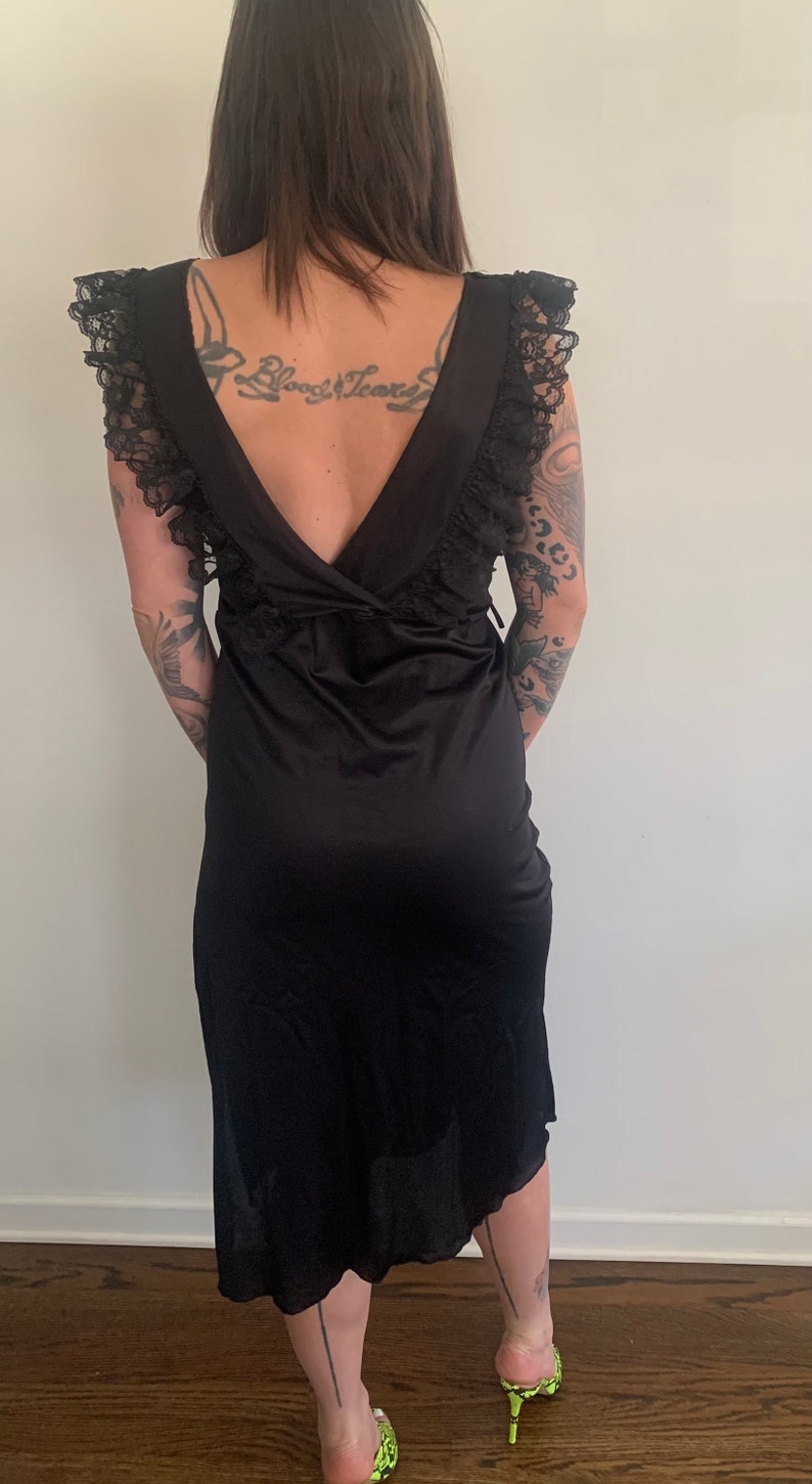 Black ruffle slip dress