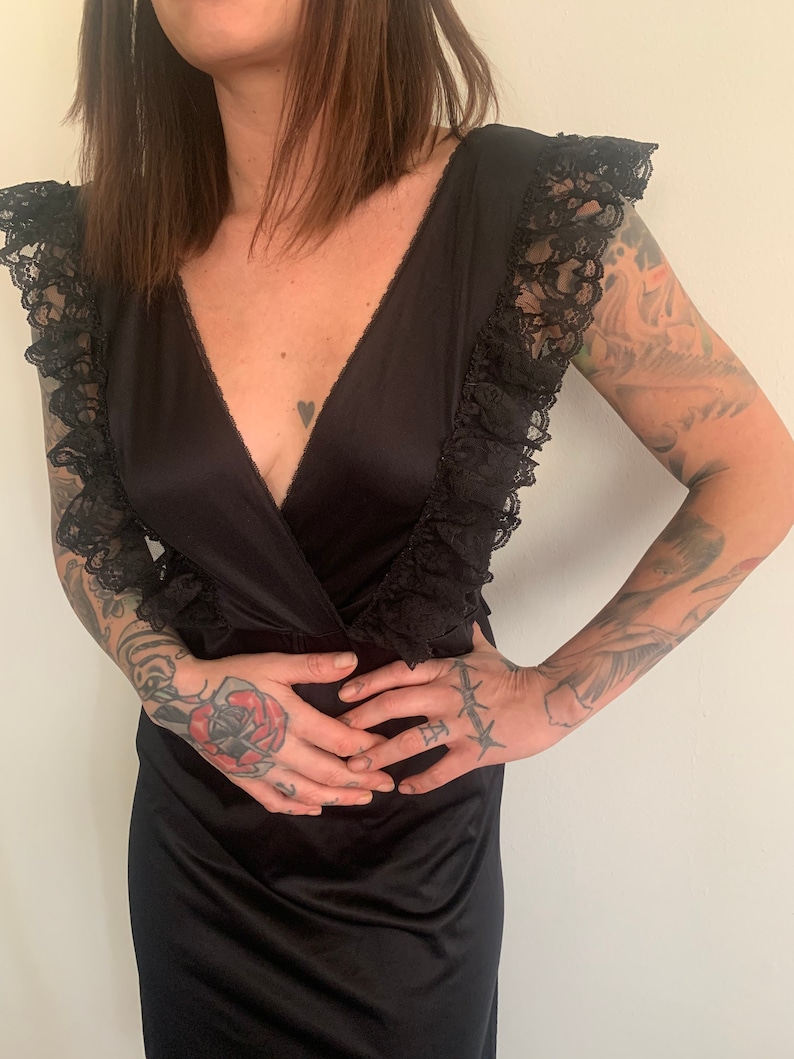 Black ruffle slip dress