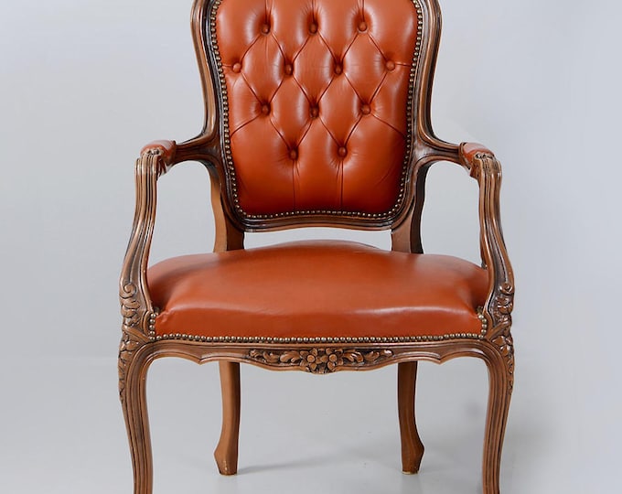 Chesterfield Vermillion Red Leather French Louis XV Style furniture | Tufted Back Fauteuil Armchair | Chaise de Style Louis XV Bergere