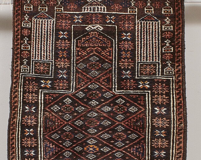 Antique Pray Carpet 1900s | 76x128cm | Oushak Rug | Nomadic Rug