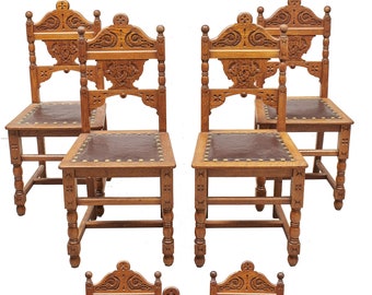 Lot de 7 chaises vintage | Chaise en chêne | Chaises de style années 1900