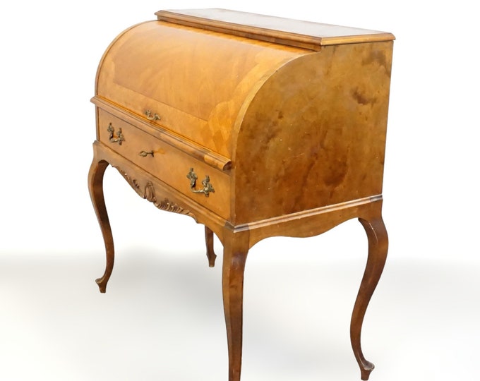 Vintage Inlaid Bureau Secretaire | 1950s | Writing Desk Furniture Rococo Style | Marquetry | Birch | Masur birch