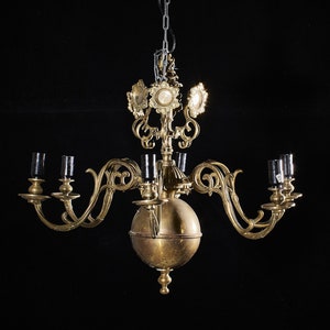 6 Arms Ceiling Light Antique Candelabra Cast Brass Solid Chandelier Pendant Lighting Lamp Mid Century image 2