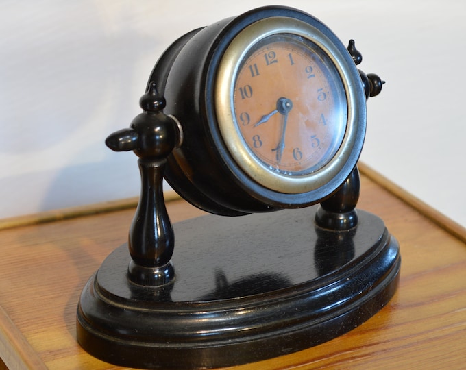 Vintage Rare Black Bakelite Table Clock | Rare Mechanical Clock Gift | 1950s | no need batteries | Alte Uhren
