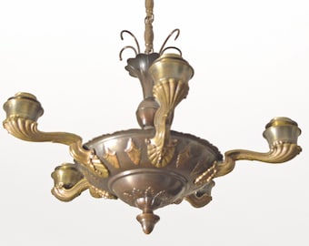 Promotion price! Antique Five-Light Colonial Chandelier, early 1900s | Spanish Chandelier 5 Arms Cast Ceiling Pendant Lighting Lamp E27