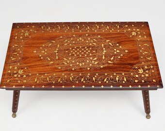 Fine Rosewood Coffee Table with Brass inlaid Floral decor | Rare Find Vintage