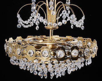 Discount! Hanging Crystal Pendant Chandelier, 1950s Lights Vintage Ceiling Lamp Art Glass
