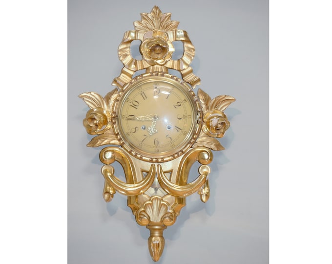 Gilded wall clock with pendulum | Alte Uhren | Rococo style | Cartel clock 33x59cm