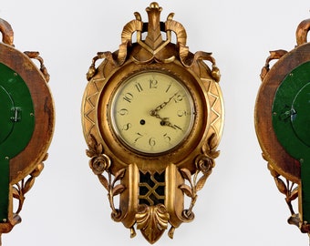 Rare Eclectic Style Gilt Wood Wall Clock with pendulum 30 x 49 cm