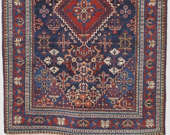 100% wool Joshagan Handmade Vintage rug 4.3x6.6 | Persian Joshaqan 1900s Oriental Carpet (130cm X 202cm)