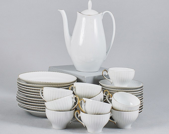 Upsala-Ekeby "Karlskrona" | 34 PCS Scandinavian Tea Coffee Set  | Cup D=8 cm, Plate D=17,5 cm
