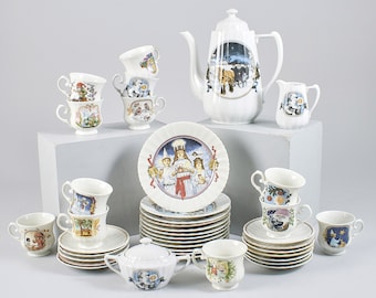 Vintage Christmas tea coffee set  JUL Angelica for 12 persons / Set 39 pcs | 1982 | Swedish Dining Service | Various Artists Paint Designs
