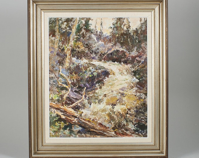 Vintage Oil painting on canvas 1973s | Watercourse spring winter.| Signed Johan Bladh | Authentic Old Painting