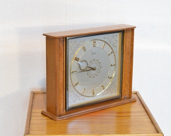 Pendule de cheminée Kienzle | Horloge de table art déco en bois de teck | Horloge de table allemande 8 jours