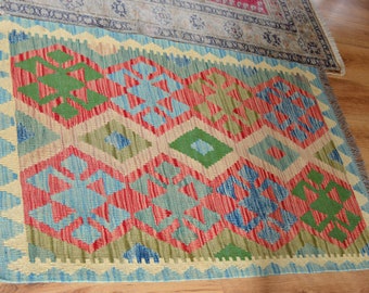 Vintage Kilim Afghan Multicolor Boho 80 x 123 cm