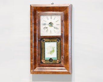 Antique Waterbury Wall Clock 1860s Rectangular w/ Pendulum, Weights and Key | Antike Alte Uhren