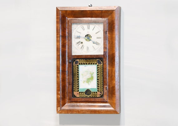 Antique Waterbury Wall Clock 1860s Rectangular W/ Pendulum
