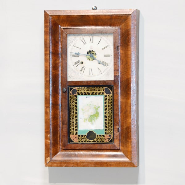 Antique Waterbury Wall Clock 1860s Rectangular w/ Pendulum, Weights and Key | Antike Alte Uhren