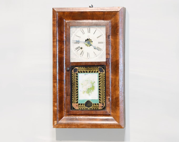 Antique Waterbury Wall Clock 1860s Rectangular w/ Pendulum, Weights and Key | Antike Alte Uhren