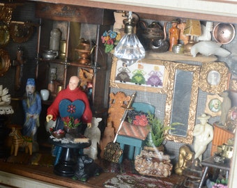 RARE! Diorama - Miniature - Antique Shop | 3D Handmade Artwork Collectible Shadow Box Antique Shop Dollhouse Window Showcase Gift