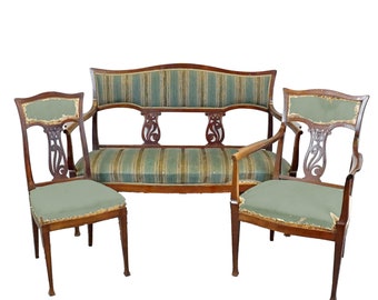 Antique Mahogany Edwardian Salon Sofa Set of 3 1900s furniture
