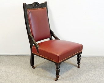 Antique Red Leather Armchair with Chair | Neo Renaissance 1800-1900s | Chaises de Style