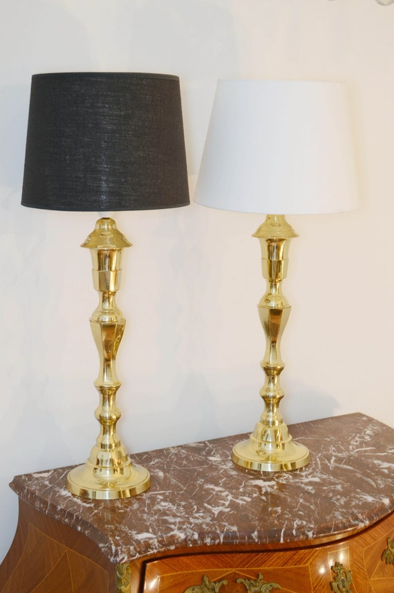 SALE Big Table Lamps Pair Vintage 1900s Brass Etsy