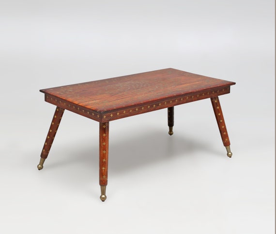 Fine Rosewood Coffee Table With Brass Inlaid Floral Decor