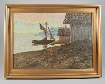 Antique Oil painting on canvas  | Fisherman's house | Signed Sten Ekendahl | Authentic Old Painting
