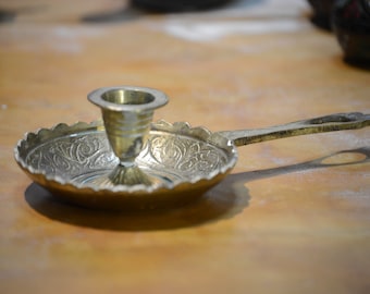 Vintage Brass Candlestick | Magic Candle Holder Wee Willie Winkie Chamber Candlestick | Pagan | Wiccan | Witch | Witchcraft