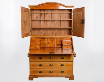 Antique Inlaid Bureau Oak Wood Armoire | Secretaire Wardrobe 1800s | Writing Desk Furniture | Sekretär | Secretary Desk | Dresser Chiffonje