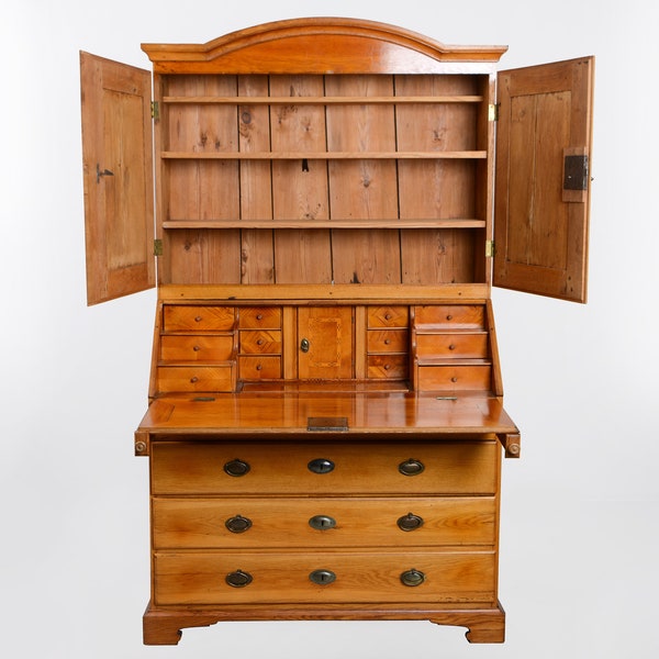 Antique Inlaid Bureau Oak Wood Armoire | Secretaire Wardrobe 1800s | Writing Desk Furniture | Sekretär | Secretary Desk | Dresser Chiffonje