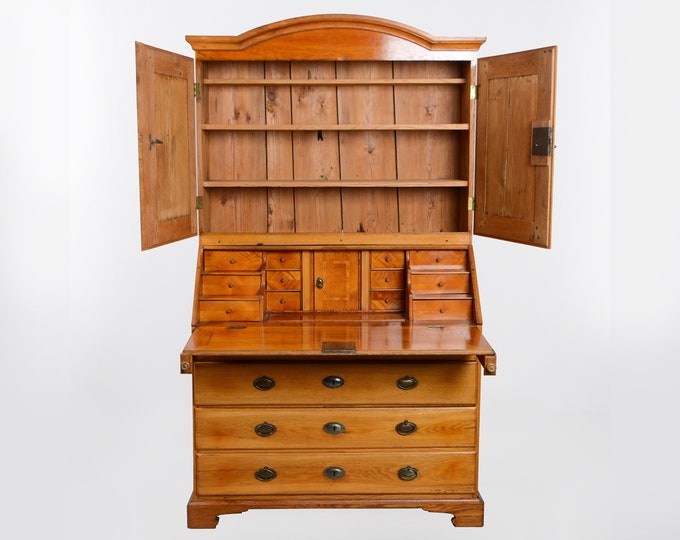 Antique Inlaid Bureau Oak Wood Armoire | Secretaire Wardrobe 1800s | Writing Desk Furniture | Sekretär | Secretary Desk | Dresser Chiffonje