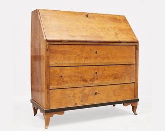 Antique Inlaid Bureau Secretaire | 1800s | Writing Desk Furniture | Masur Birch Bureau | Sekretär | Secretary Desk | Armoire Dresser