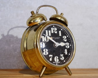 Réveil Jerger ancien et rare en vente | Cadeau horloge mécanique en or vintage | Années 50 | pas besoin de piles | Alte Uhren