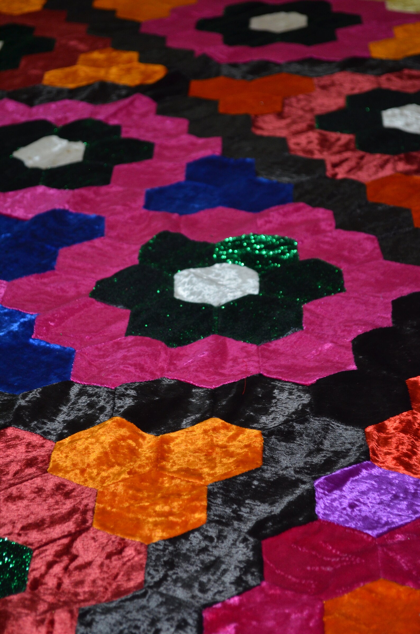 Vintage velvet quilt Handmade patchwork 79' x Etsy