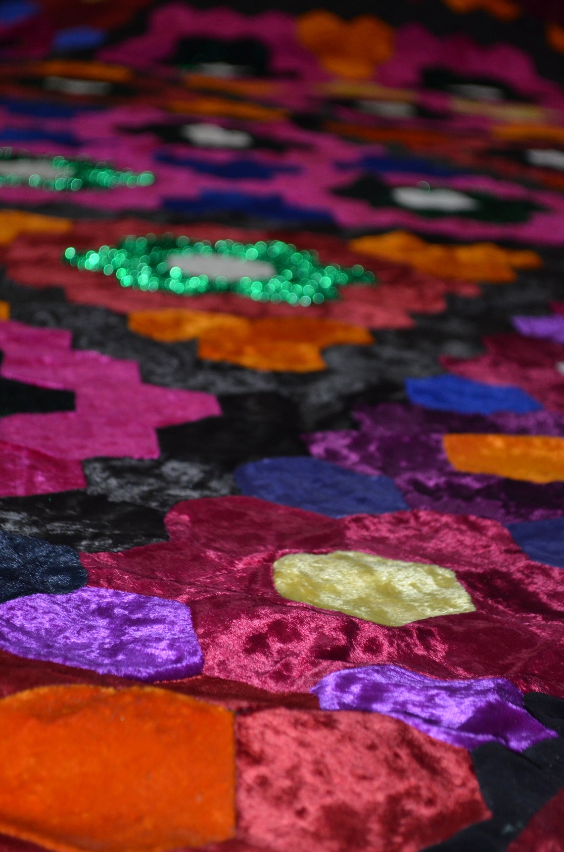 Vintage velvet quilt Handmade patchwork 79' x Etsy