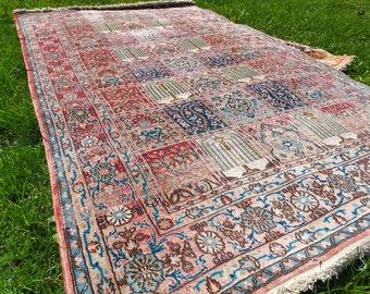 5'2" x 8'7" Large and heavy Vintage Wool Rug 158x265 cm  Multi Colored Bakhtiar Khesti (garden motif) Handmade