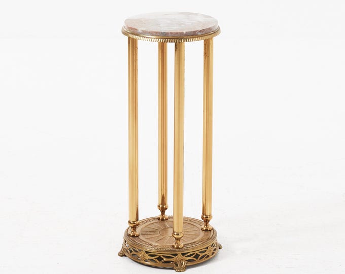 Vintage Brass Pedestal Empire style | Marble Top | Pedestal side table | Empire style Europe 1900s | Original antique | Plant Stand Console