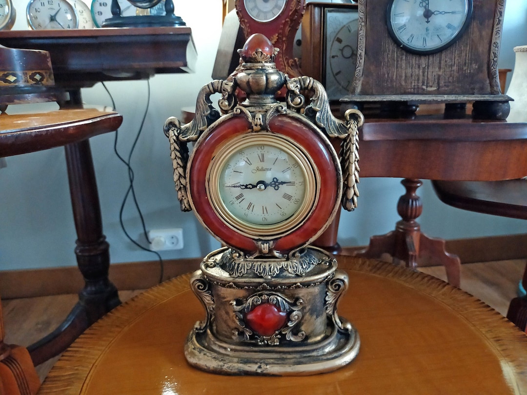 Vintage Table Clock Rococo Style Red and Gold Patina | Horloge De Table ...