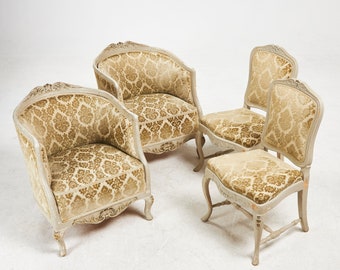 French Louis XV Rococo Style Lounge Chair Settee Bergere and Chair Set of 4