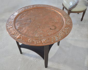 Big Vintage Smoking Table 1920s | Cocktail Wine Table Furniture | Copper Tabletop