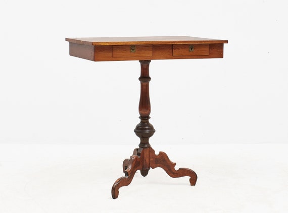 Antique side table with 2 drawers 1800s furniture wine tea sewing table