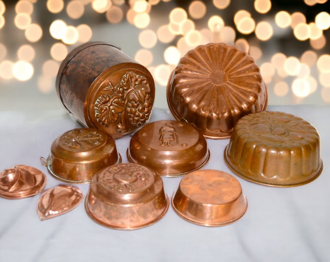SOLD! Vintage Baking Molds | different sizes 6.5'' x  6.5'' | Embossed Copper Kitchen Decor | Canele Charlotte Pan | cookware
