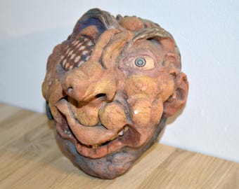Troll Head Made of Clay | Wall Hanging Collectible Decor | Original Authorwork by Kiko Nessebar | Funny or Scary Troll or Pirat Head