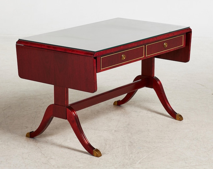 Fine English Coffee Table with Brass  | Salon Flap Table | Rare Find Vintage