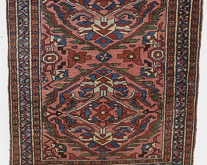 100% Wool Handmade Antique oriental rug 1900s | Carpet (100cm X 203cm)