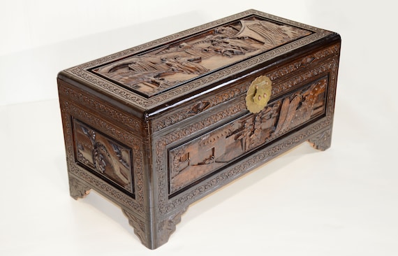 Superior Quality Asian Hand Carved Camphor Chest 29