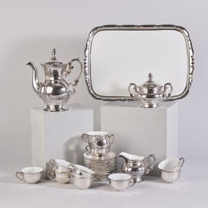 Vintage Demitasse Coffee Set for 11 persons / 26 pcs | Bavaria | Cup and Saucer Service | Silver plated
